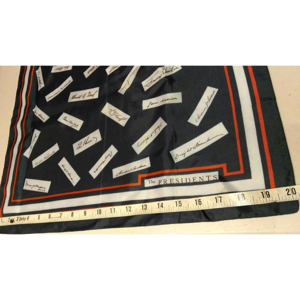 Vintage Scarf USA PRESIDENTS SIGNATURES Americana JULY 4TH Blue Scarf Acetate